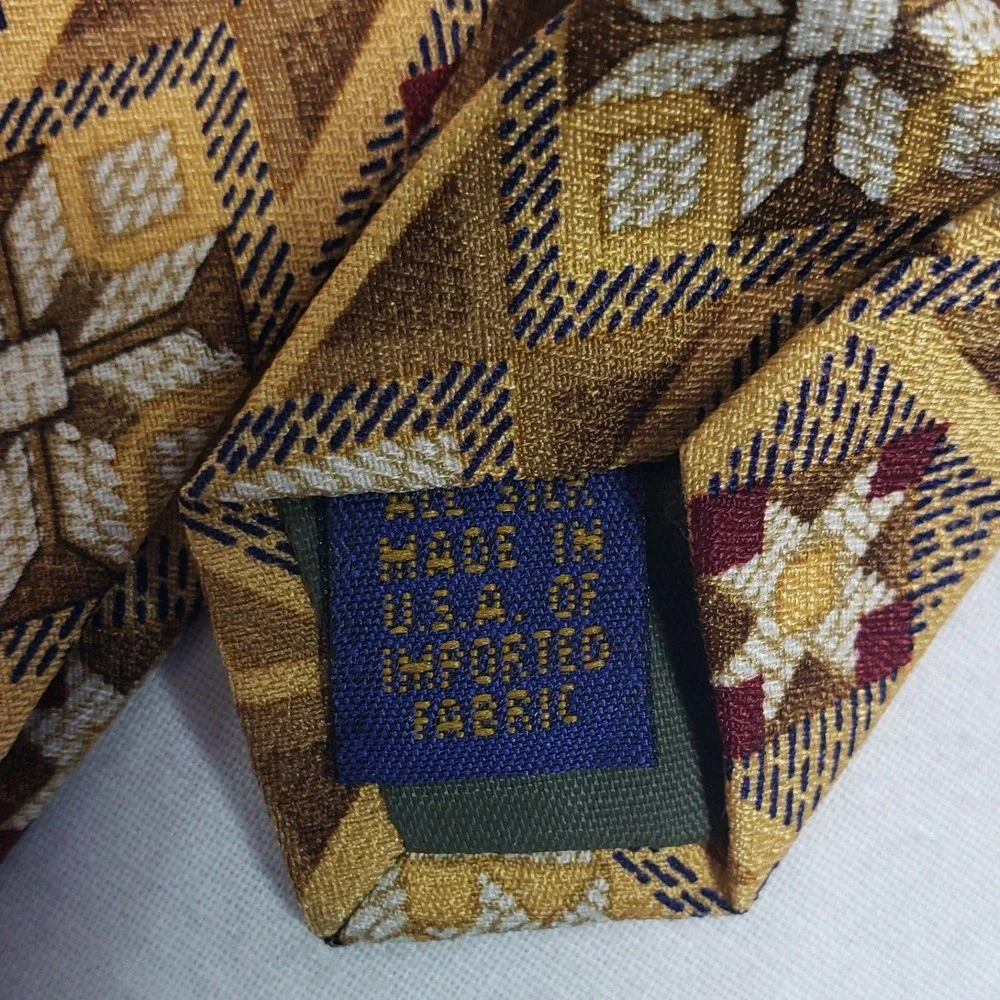 Chaps Ralph Lauren Mens Geometric Silk Tie OS Gold Brown‎